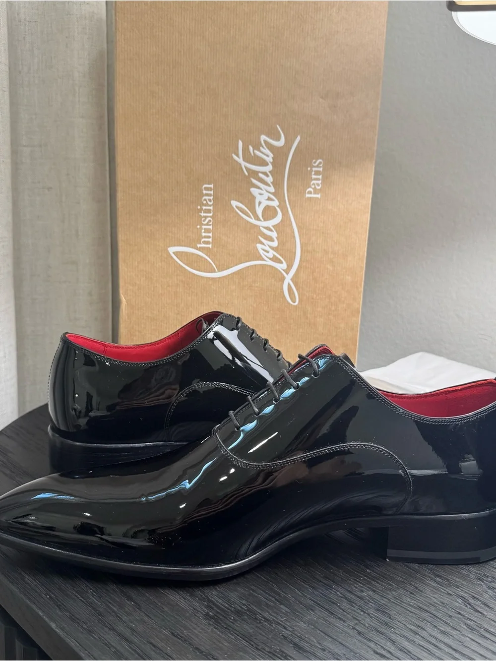 Christian Louboutin Pelvis Lace-Up Dress Shoes Patent Black 42